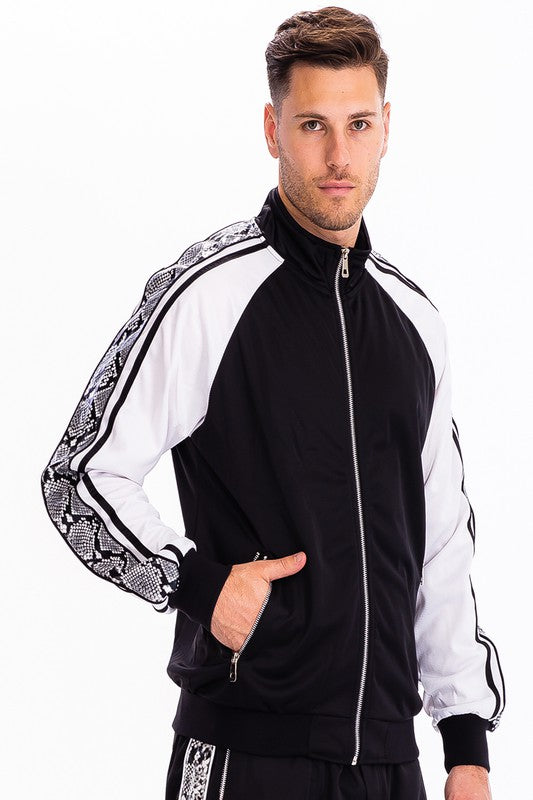 Men's Snake Print Zipper Jacket and Pants Track Suit