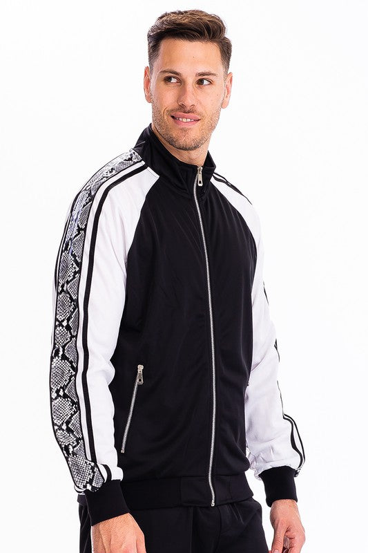 Men's Snake Print Zipper Jacket and Pants Track Suit