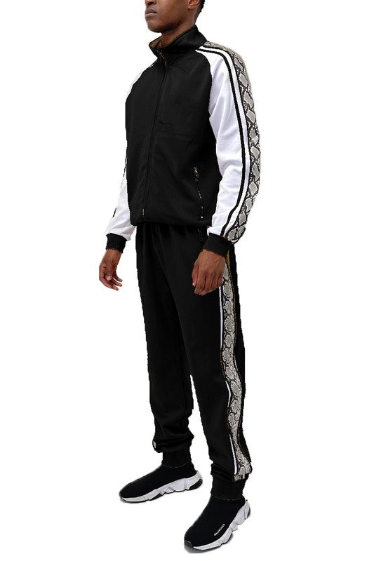 Men's Snake Print Zipper Jacket and Pants Track Suit