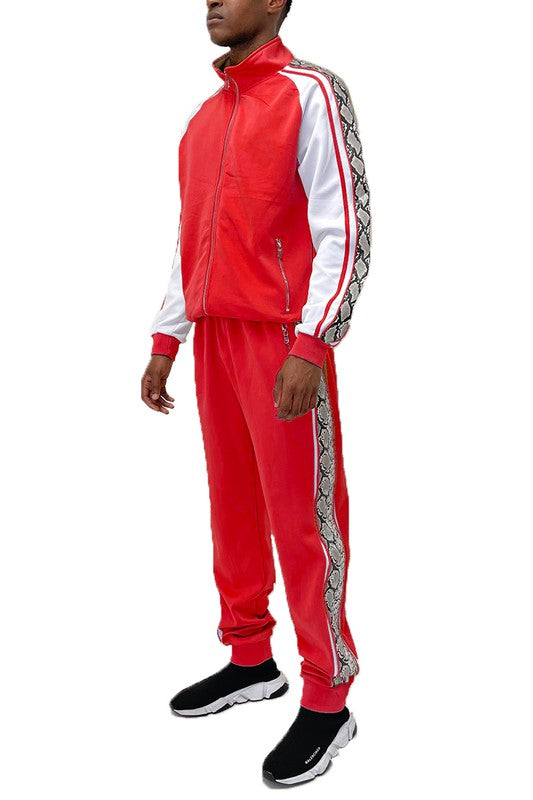 Men's Snake Print Zipper Jacket and Pants Track Suit