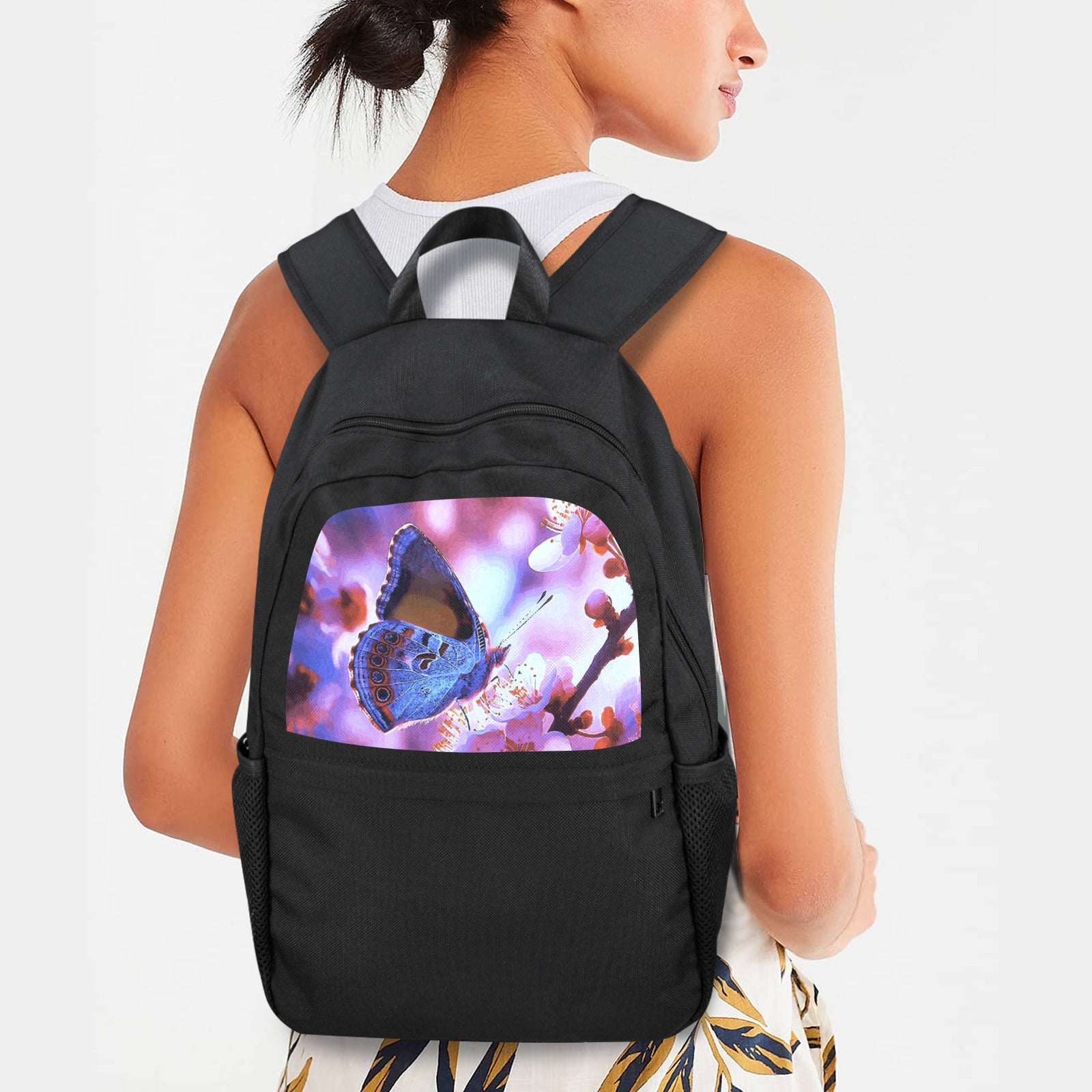 Butterfly on Cherry Tree Casual Backpack (Upper Part Printing) (Model 1753)