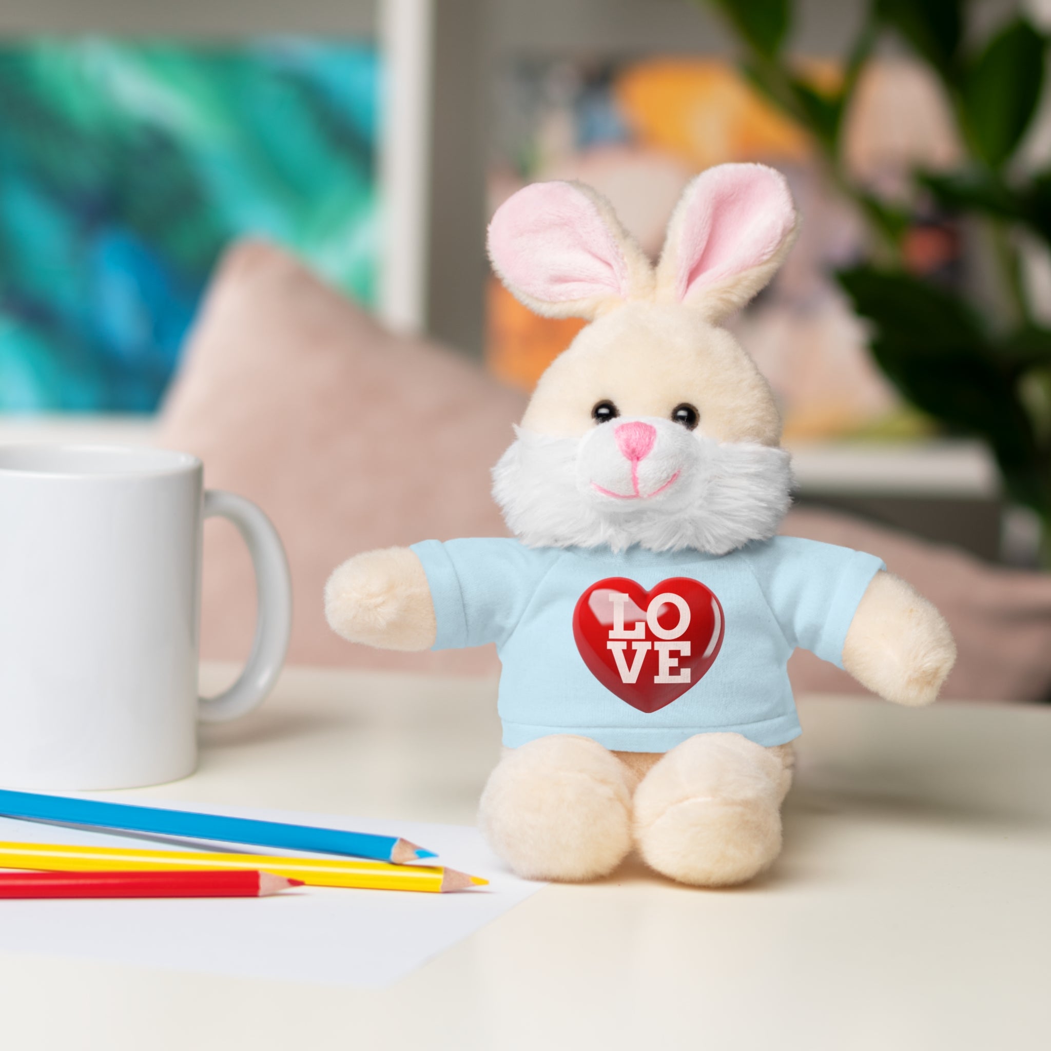 Stuffed Animal Wearing T-shirt with Red Heart and Love