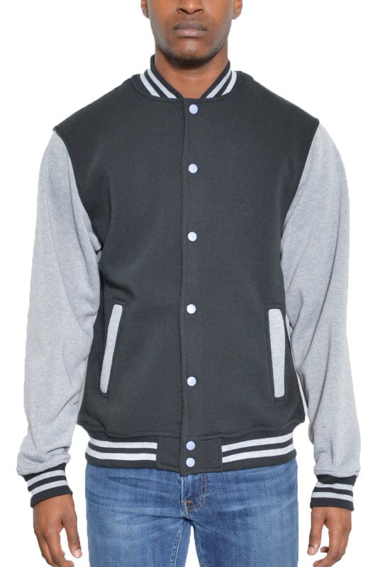 Men's Weiv Fleece Snap Button Varsity Jacket