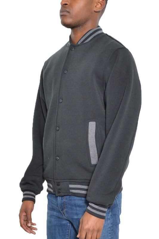 Men's Weiv Fleece Snap Button Varsity Jacket