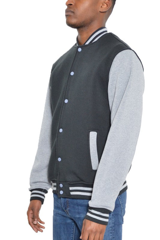 Men's Weiv Fleece Snap Button Varsity Jacket