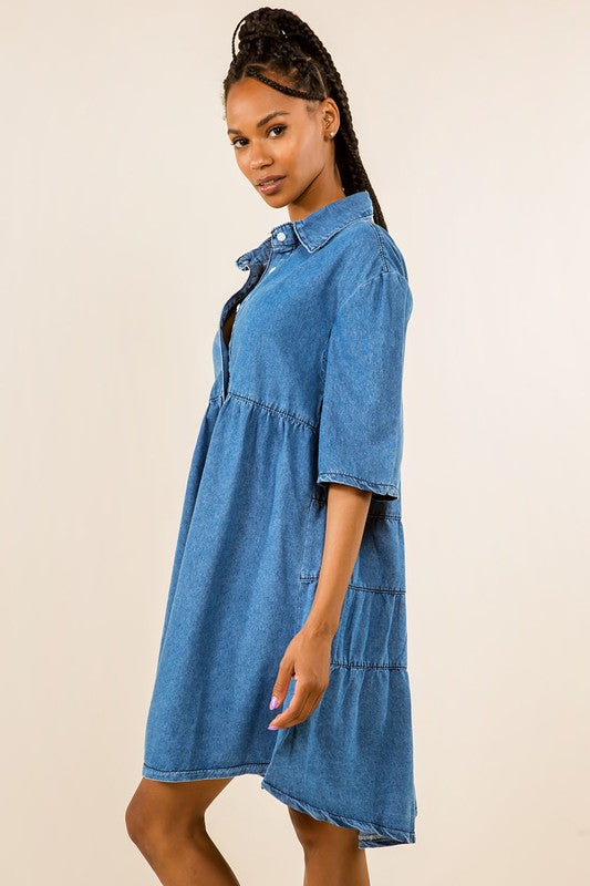 Women's Fashion Denim Short Shirt Dress