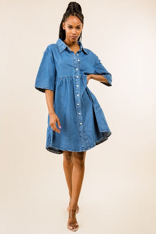 Women's Fashion Denim Short Shirt Dress