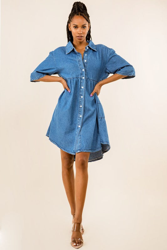 Women's Fashion Denim Short Shirt Dress