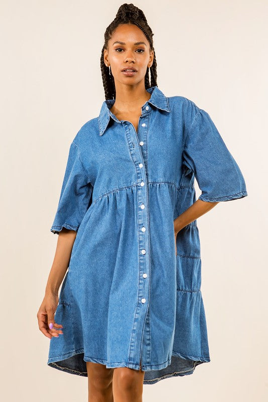 Women's Fashion Denim Short Shirt Dress