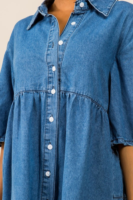 Women's Fashion Denim Short Shirt Dress