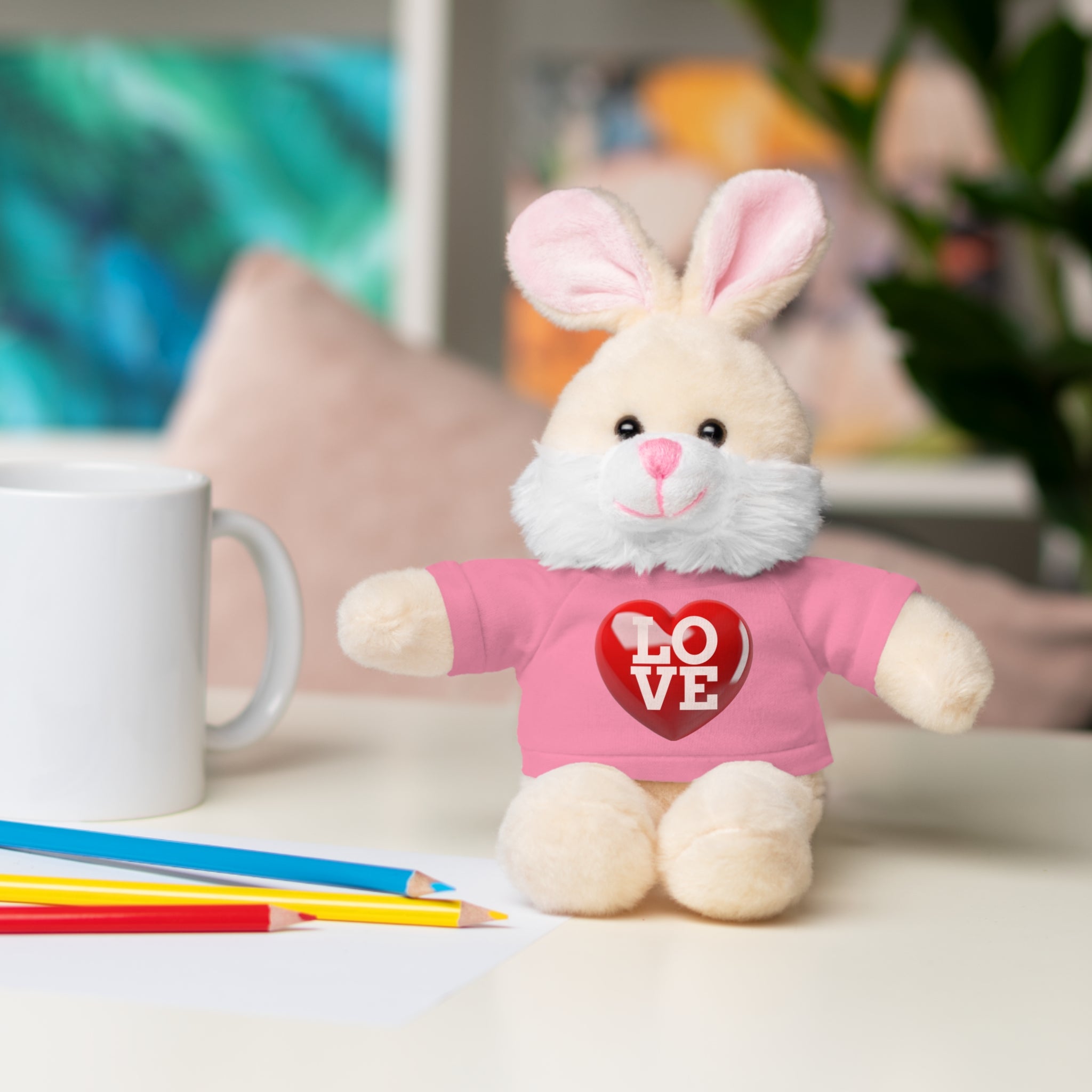 Stuffed Animal Wearing T-shirt with Red Heart and Love