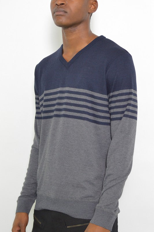 Men's Weiv Knit V-neck Pullover Sweater