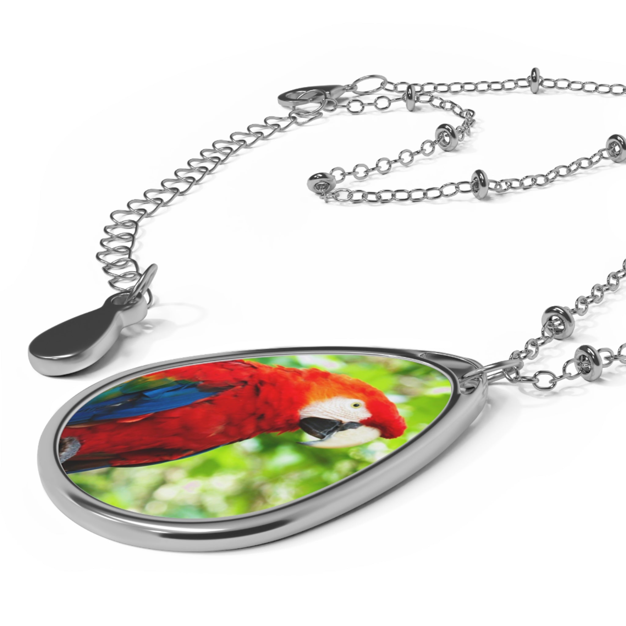 Scarlet Macaw Parrot Oval Necklace