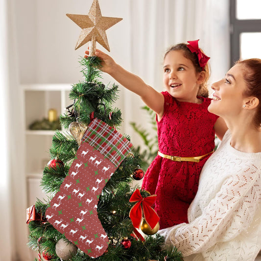 Red Christmas Deer Pattern Sequin Christmas Stocking (Made in USA)