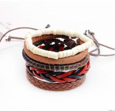 Men's Leather Bracelet Multilayer Beaded Bracelet