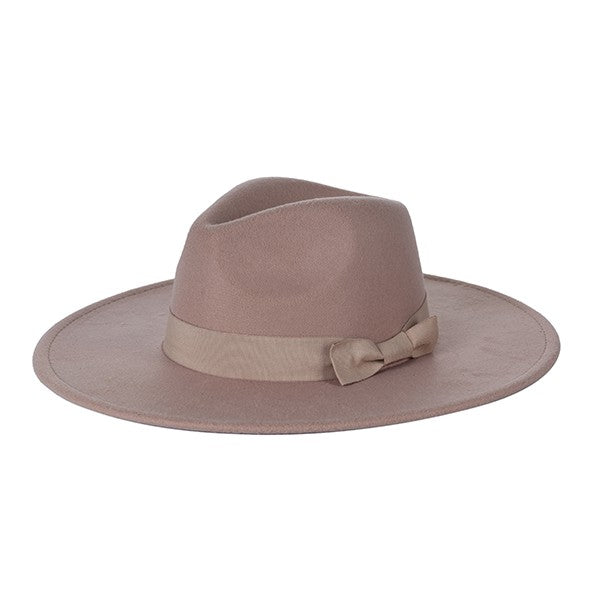 Women's Wide Brim Ribbon Fedora Hat