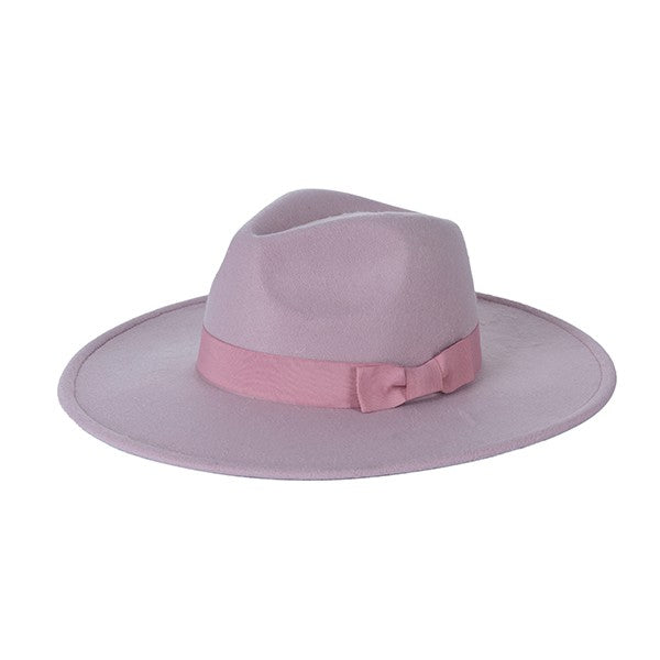 Women's Wide Brim Ribbon Fedora Hat