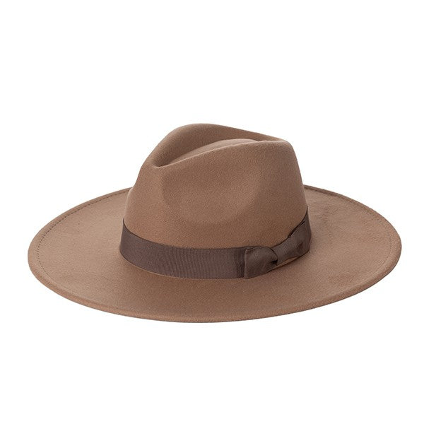 Women's Wide Brim Ribbon Fedora Hat