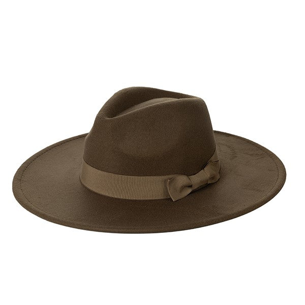 Women's Wide Brim Ribbon Fedora Hat