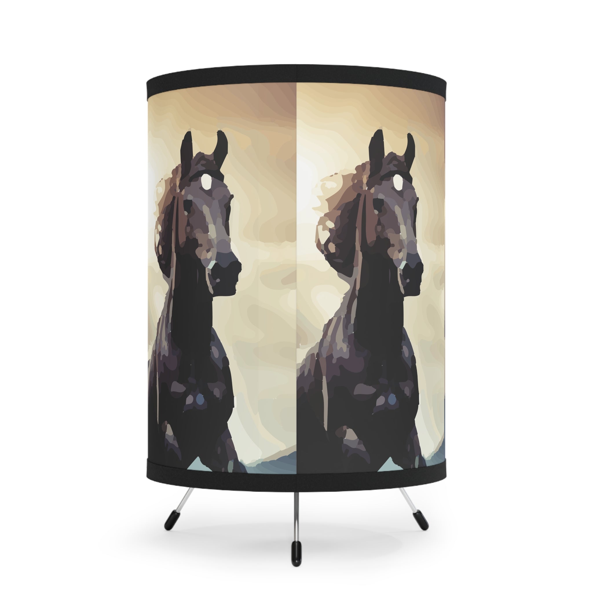 Wild Black Horse Tripod Lamp with High-Res Printed Shade, US\CA plug