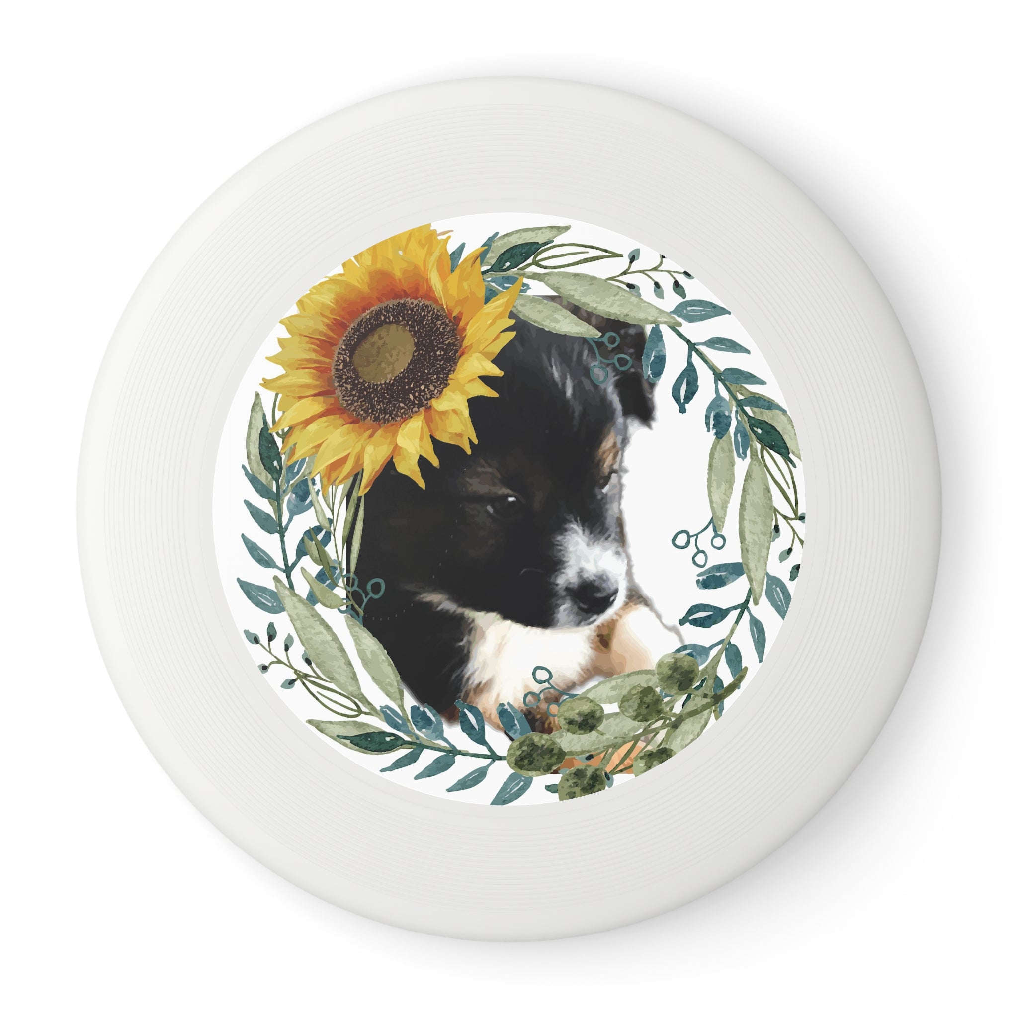 Cute Black Puppy with Sunflower Pattern Wham-O Frisbee