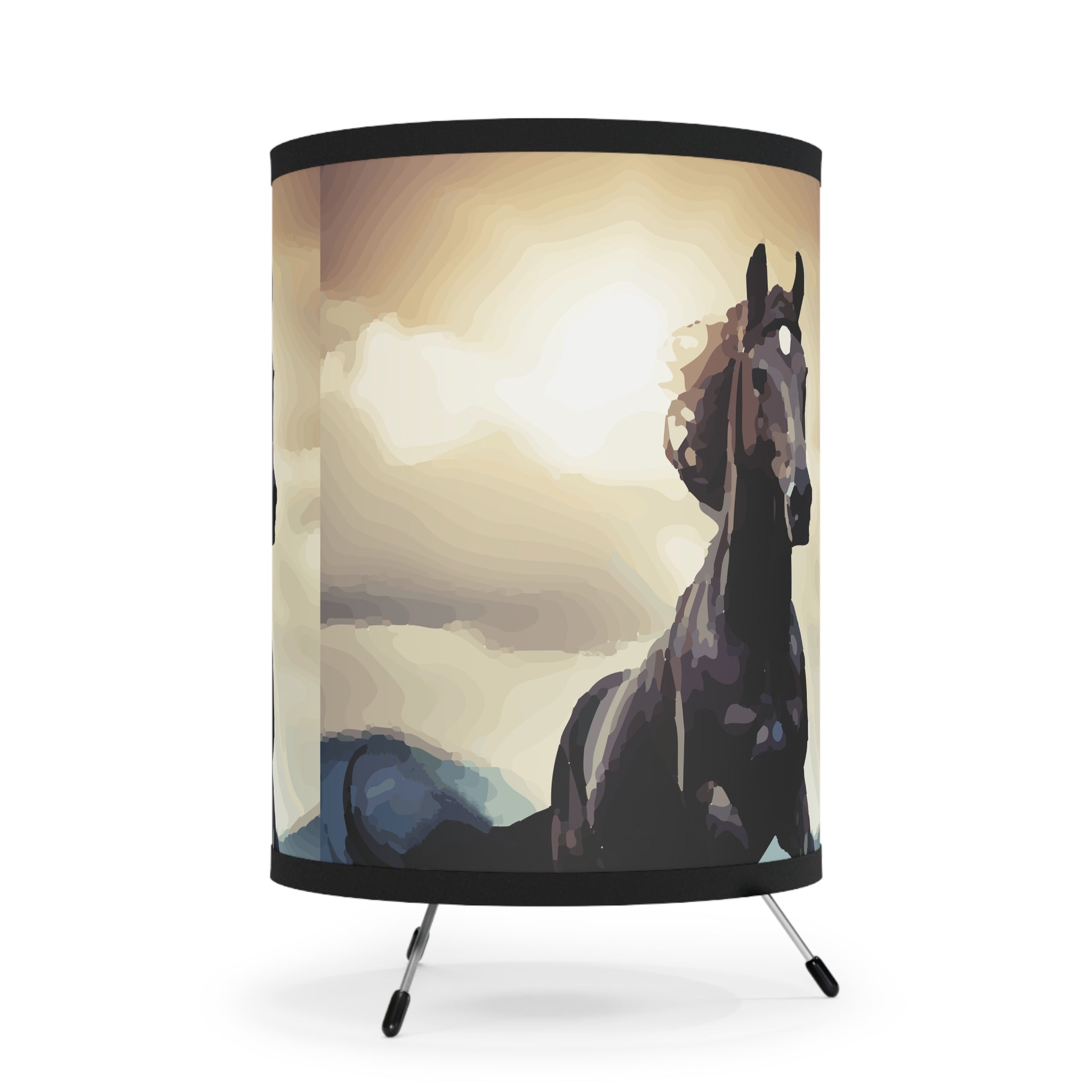 Wild Black Horse Tripod Lamp with High-Res Printed Shade, US\CA plug