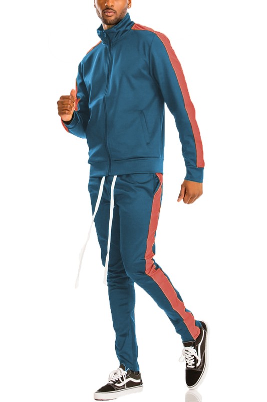 Men's Single Stripe Solid 2-piece Track Suit