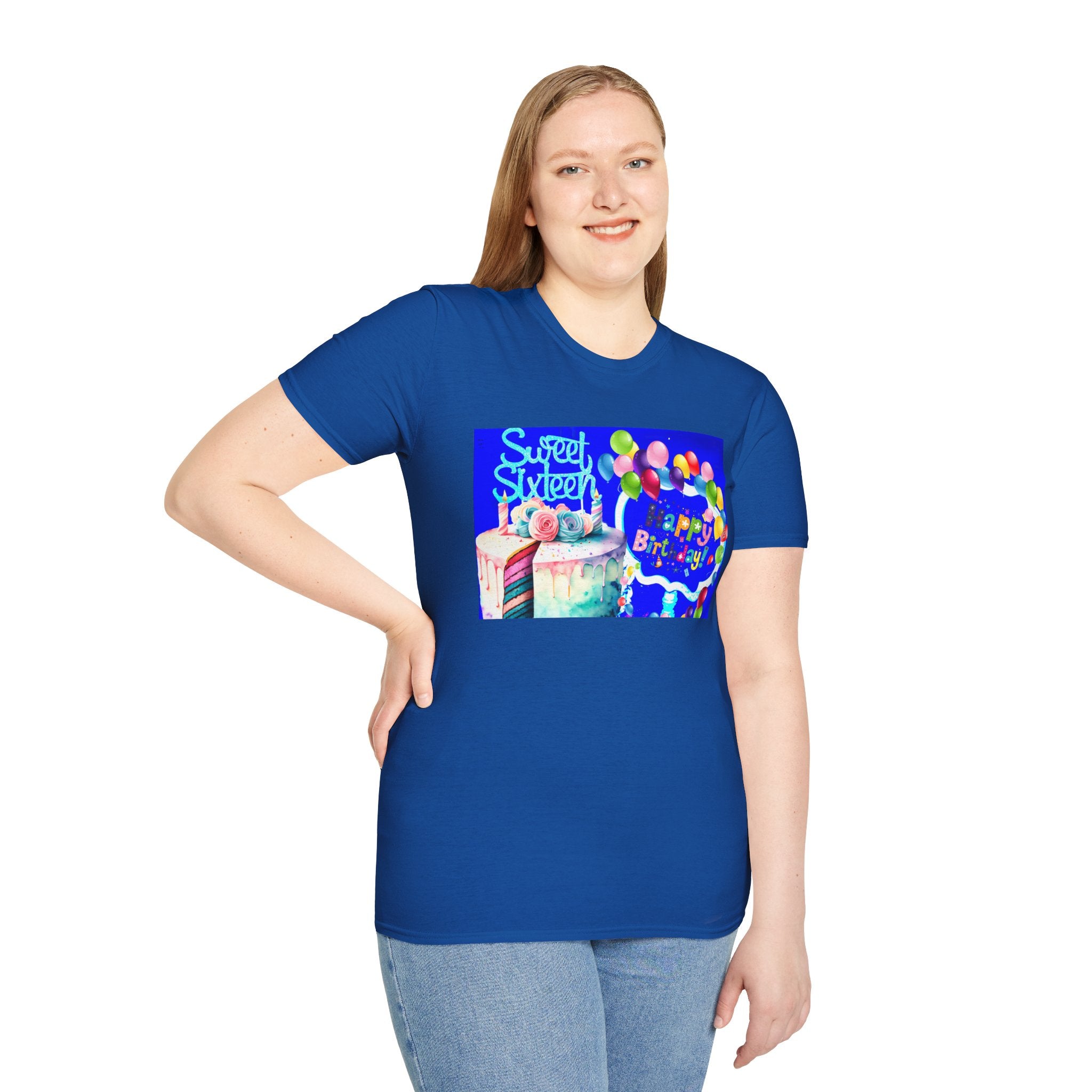 Sweet Sixteen Birthday Cake Balloons T-Shirt, Celebration Tee, Unisex Happy 16th Bday Gift