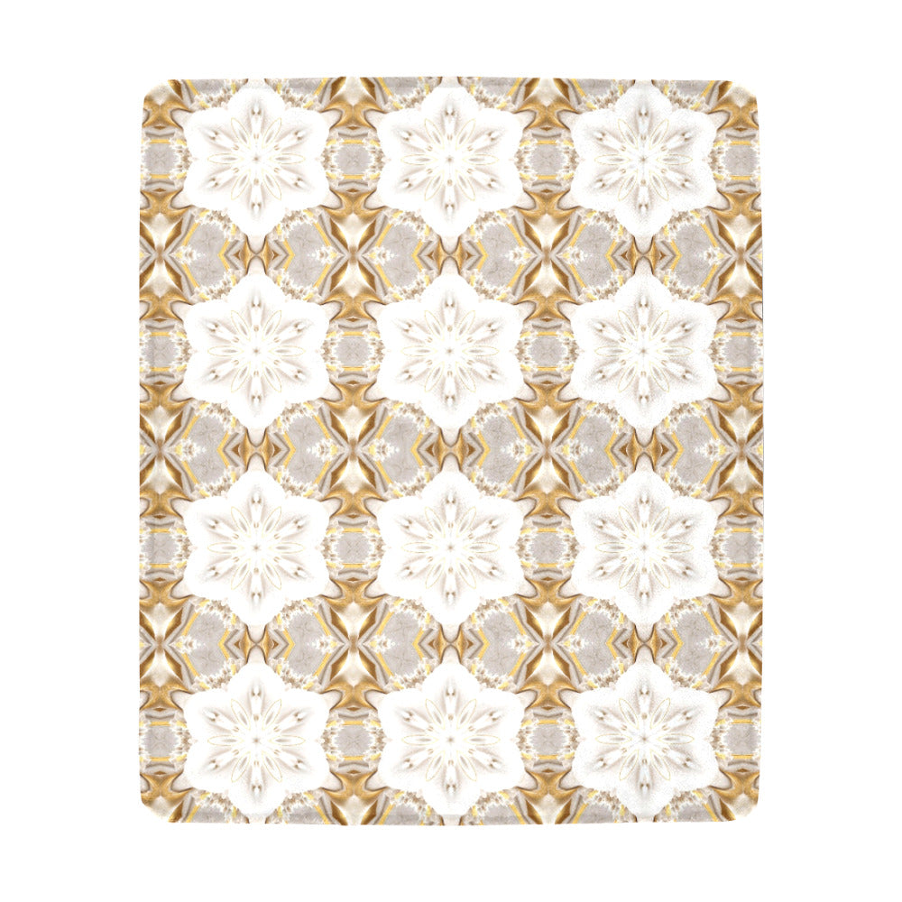 White Flower with Gold Trim Ultra-Soft Micro Fleece Blanket (Made in USA)