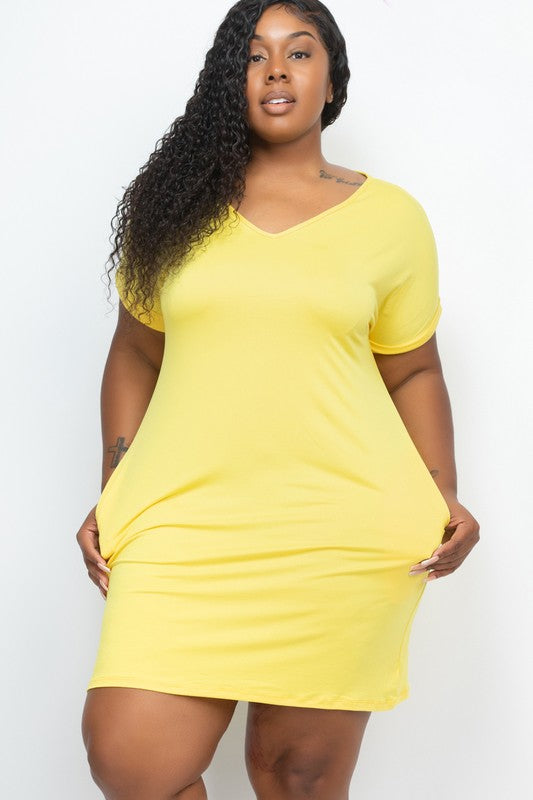 Women's Plus Size Short Sleeve Pocket Mini Dress