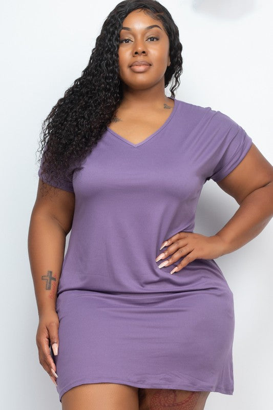 Women's Plus Size Short Sleeve Pocket Mini Dress