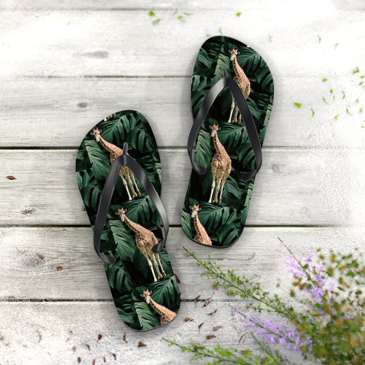 Tall Giraffe Surrounded by Greenery Flip Flops - Shell Design Boutique