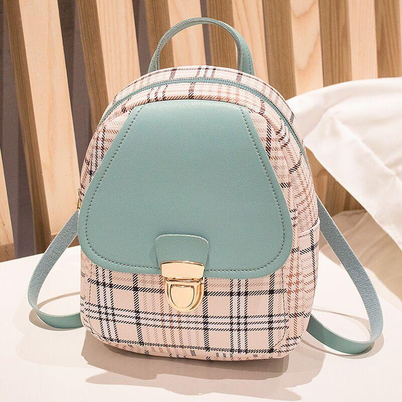 Women's Check Lock Small Backpack One Shoulder Diagonal Handbag Coin Purse