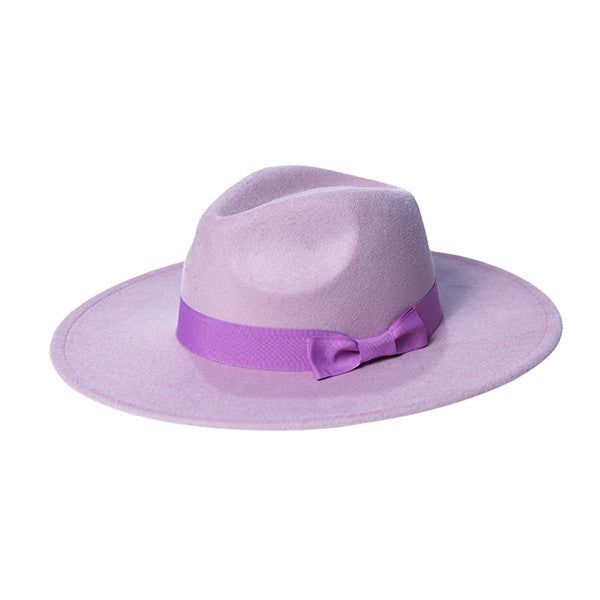 Women's Wide Brim Ribbon Fedora Hat