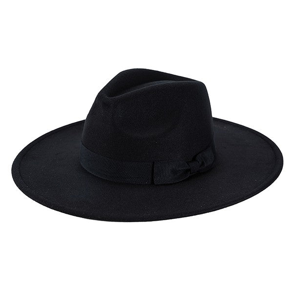 Women's Wide Brim Ribbon Fedora Hat