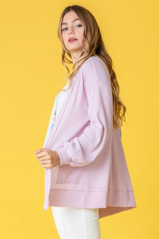 Women's Solid Color Waffle Knit Cardigan