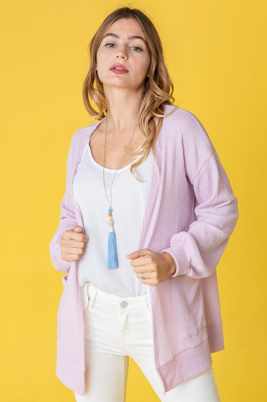 Women's Solid Color Waffle Knit Cardigan