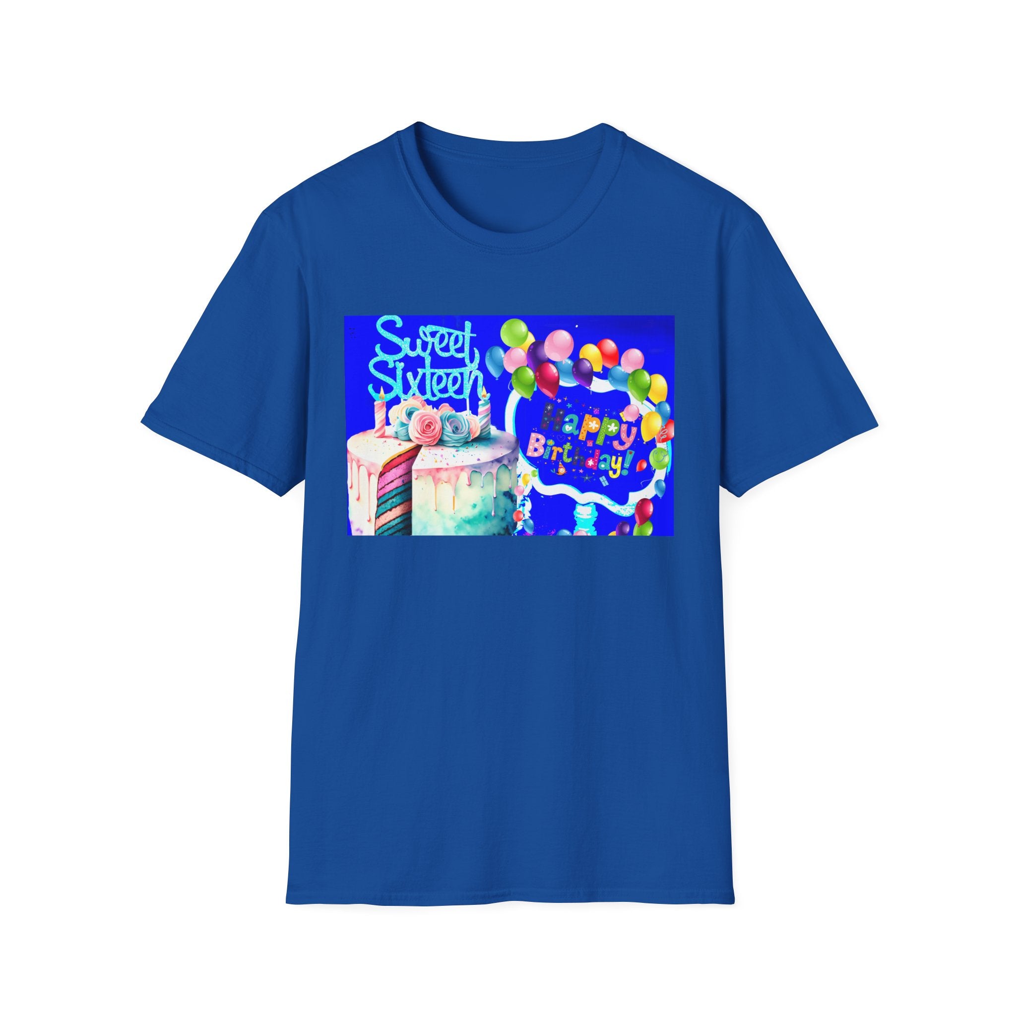 Sweet Sixteen Birthday Cake Balloons T-Shirt, Celebration Tee, Unisex Happy 16th Bday Gift