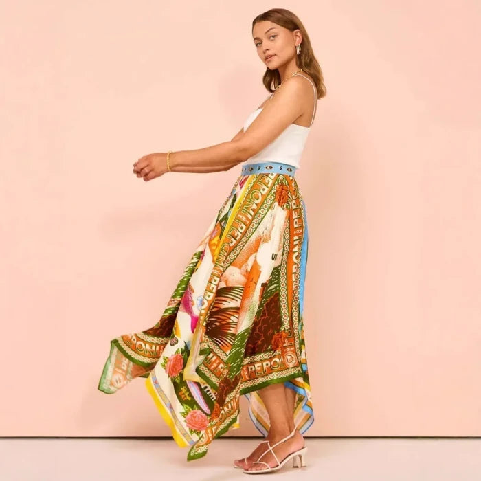 Peponi Boho Irregular Printed Skirt for Women - Summer Casual Style