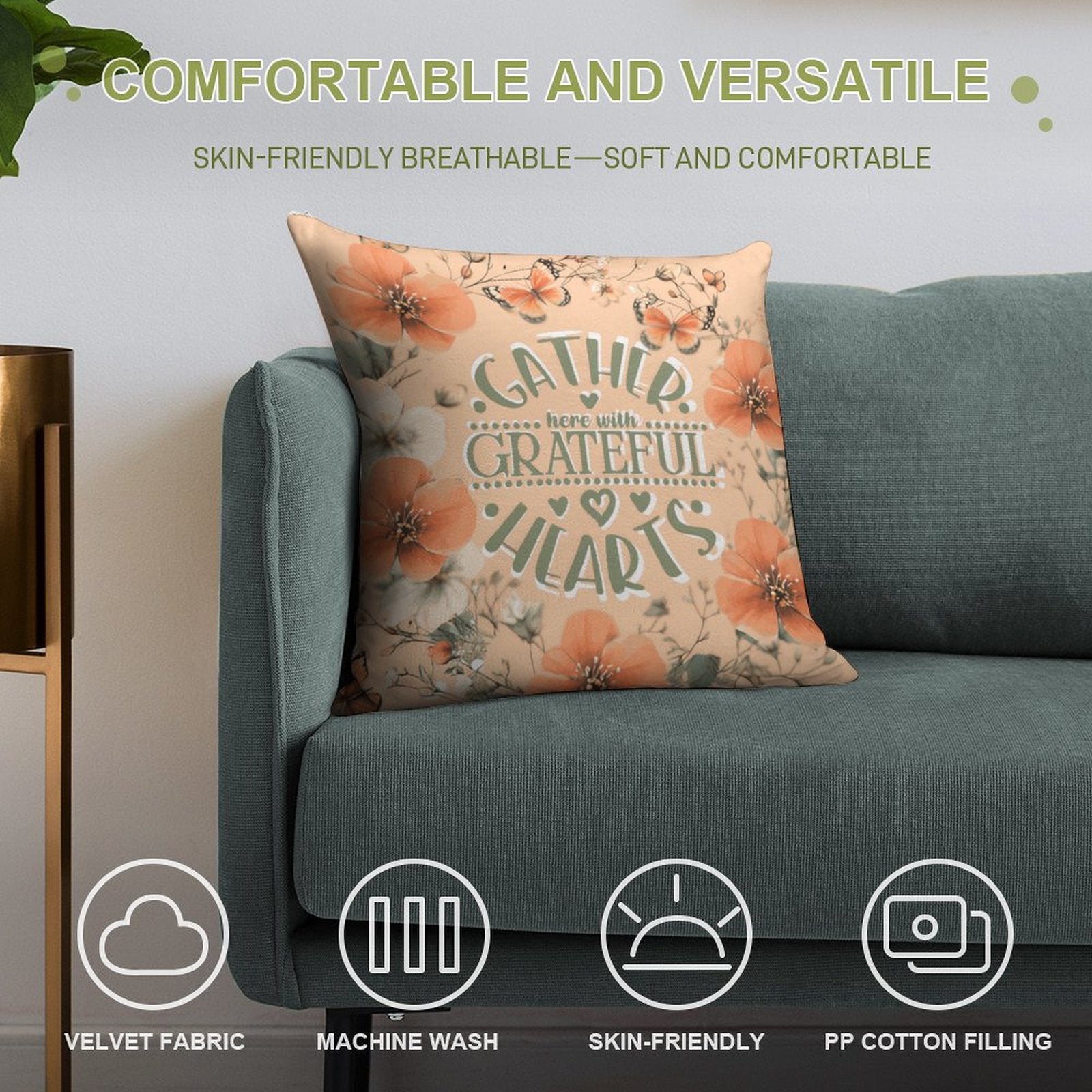 Gather Here with Grateful Hearts Orange 2-Piece Ultra-Soft Pillowcase Set - 18