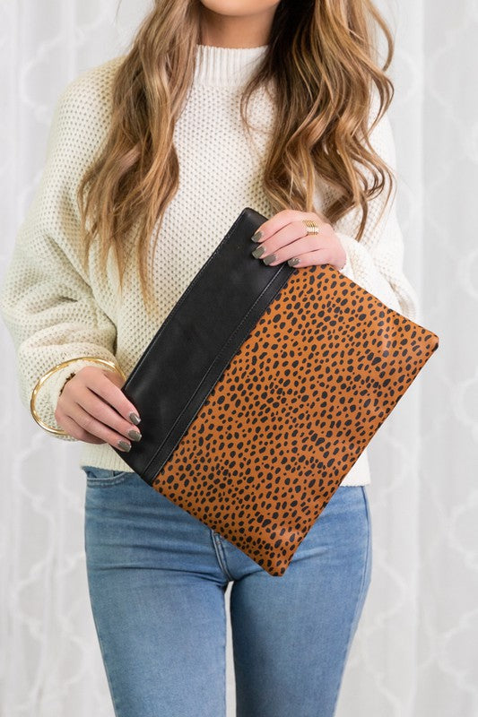 Leopard Gold Ring Vegan Leather Clutch