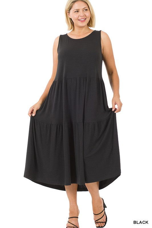 Women's Plus Size Sleeveless Tiered Midi Dress