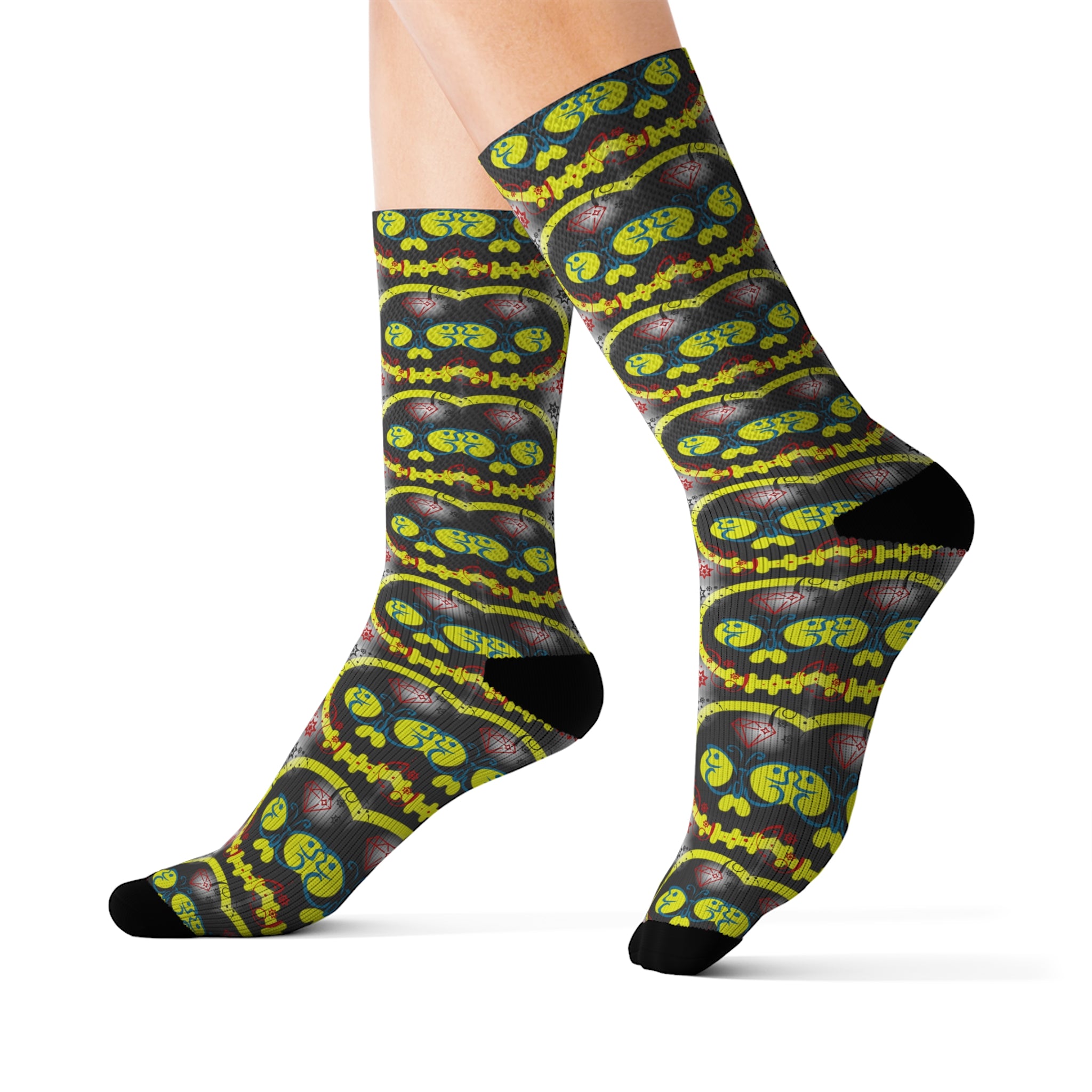 Funky Yellow Skulls Sublimation Socks