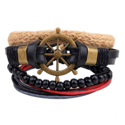 Men's Leather Bracelet Multilayer Beaded Bracelet