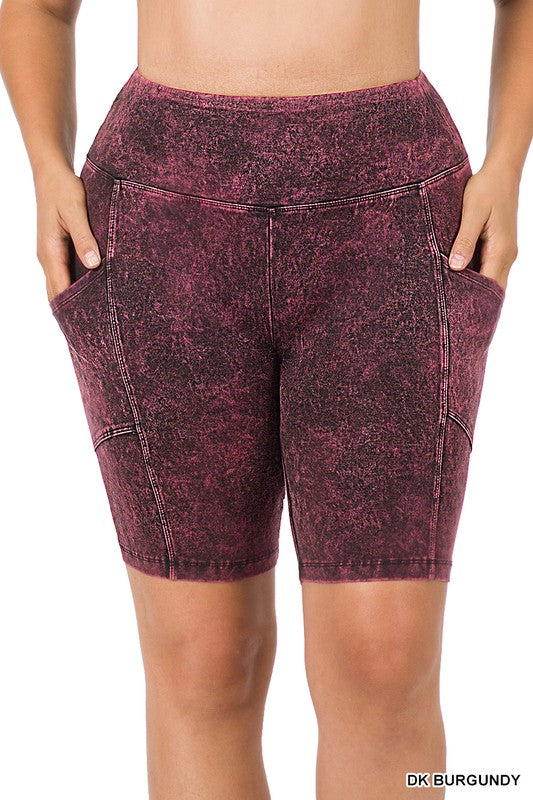 Women's Plus Size Mineral Wash Pocket Biker Shorts