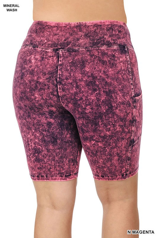 Women's Plus Size Mineral Wash Pocket Biker Shorts