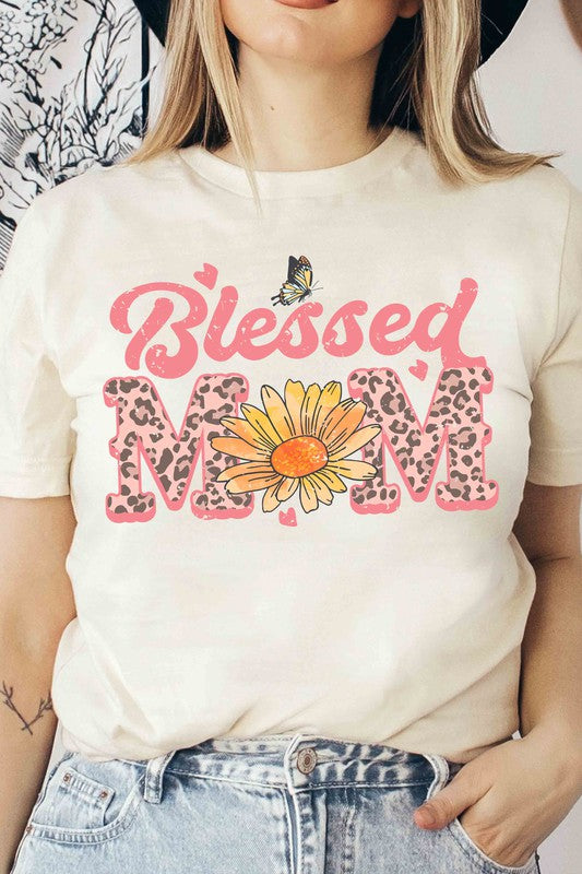 Women's Blessed Mom Sunflower Graphic T-shirt