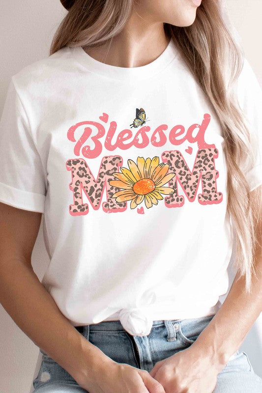 Women's Blessed Mom Sunflower Graphic T-shirt