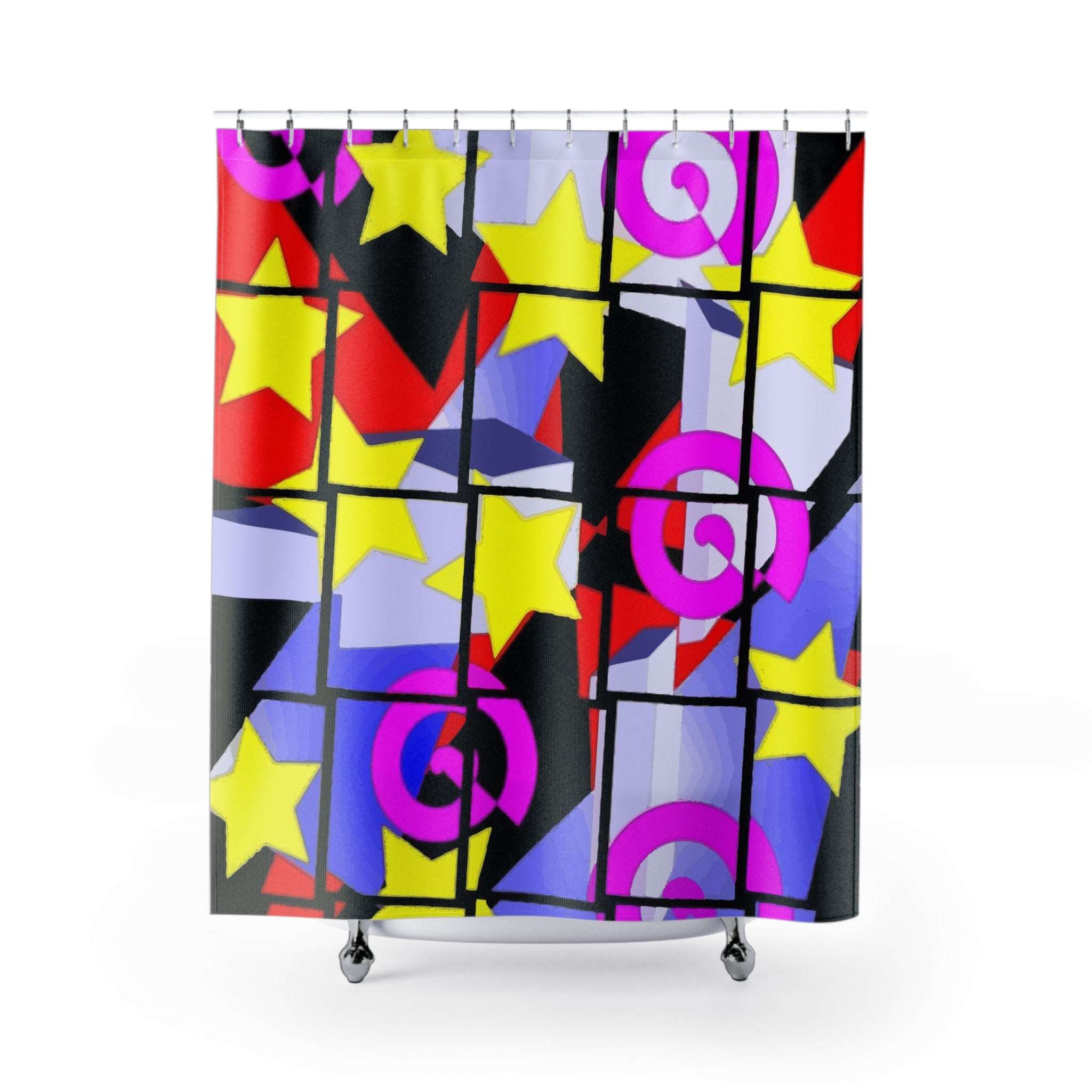 1980's Style Colorful Geometric Design Shower Curtains