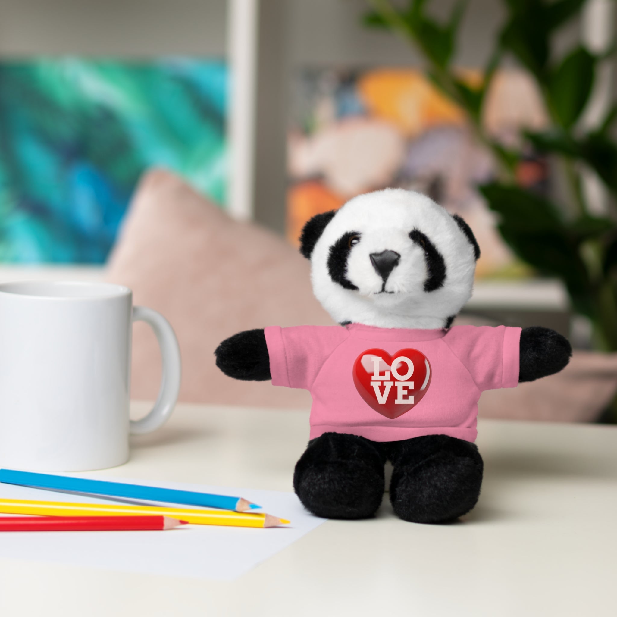 Stuffed Animal Wearing T-shirt with Red Heart and Love